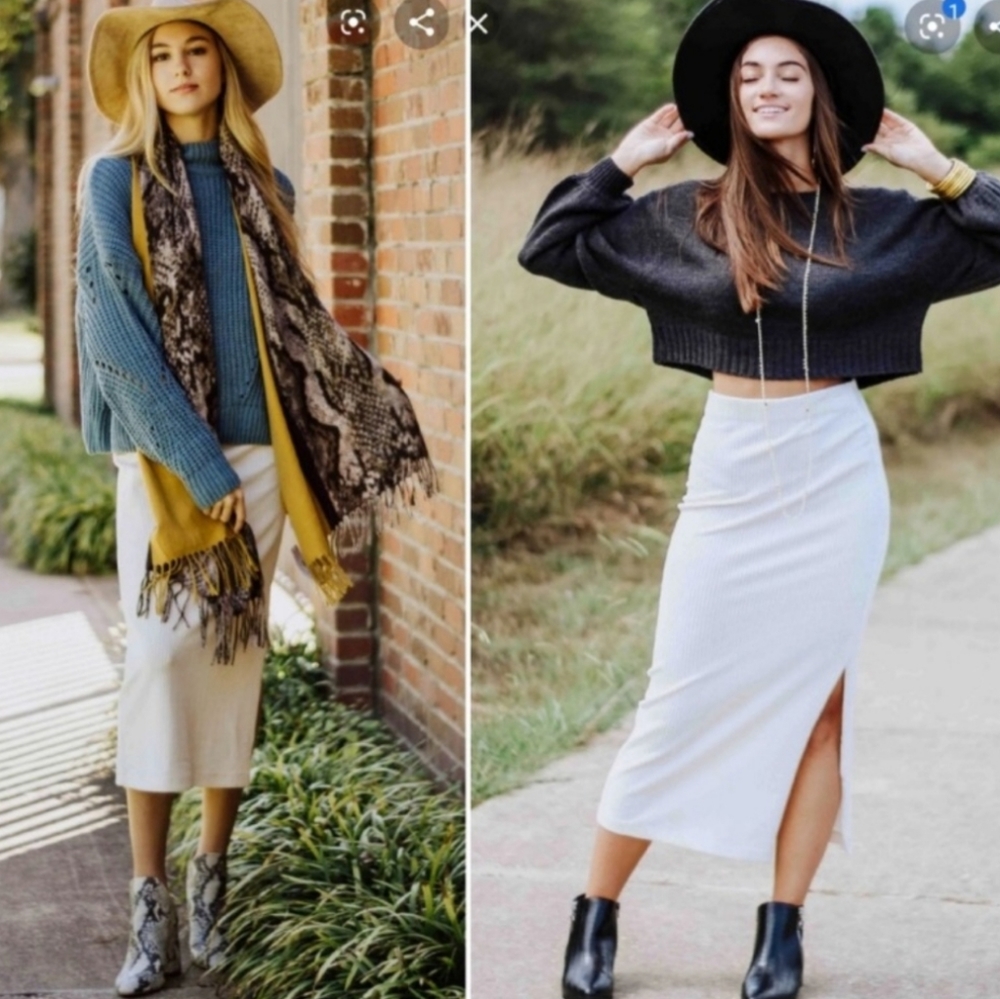 Free People Cream Midi Skirt